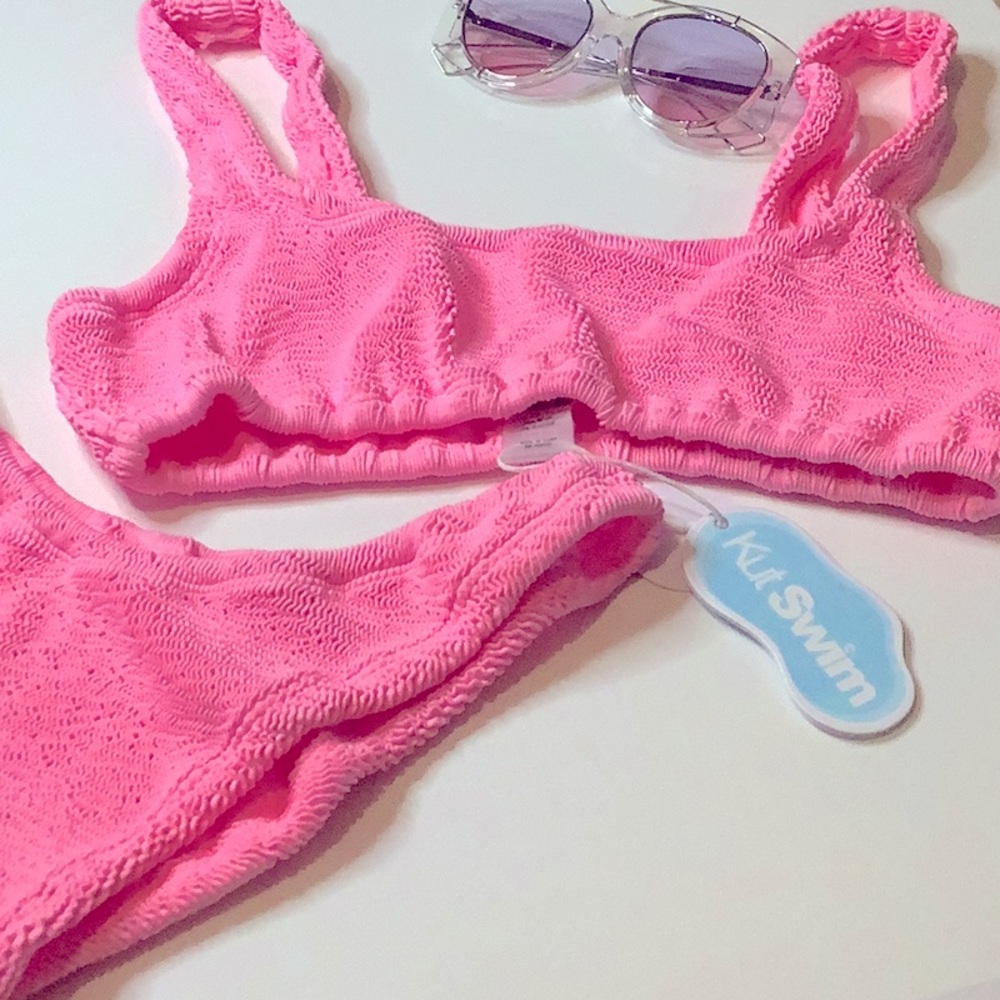 NWT Pink 2PC Crinkle Bikini Swimsuit
